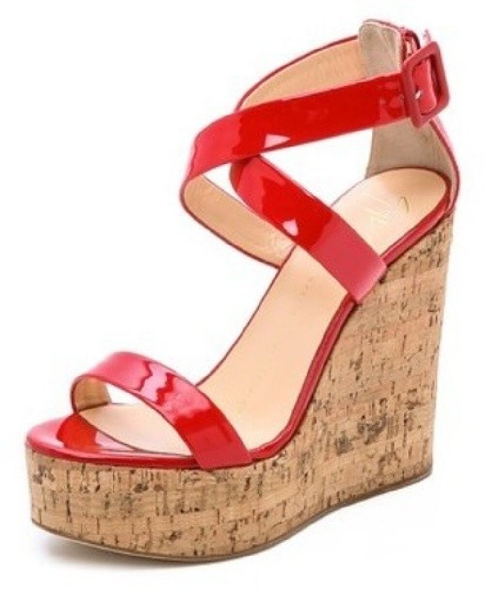 Giuseppe Zanotti Sandal Red Patent Leather Open Toe Cork Wedge Platform 38